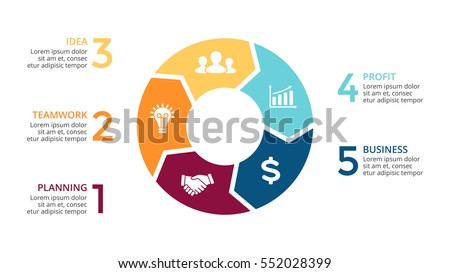 Vector circle arrows infographic, cycle diagram, graph, presentation chart. Business concept with 5 round options, circular parts, equal steps, processes. 16x9 slide. Creative infographics