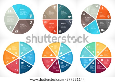 Vector circle arrows infographic, cycle diagram, graph, presentation pie chart. Business concept with 3, 4, 5, 6, 7, 8 options, parts, steps, processes. Infographics clean templates.