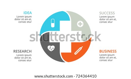 Vector plus infographic, medical diagram, healthcare graph, hospital presentation, emergency chart. Medicine doctor logo. Concept infographics with 4 options, parts, steps, processes.