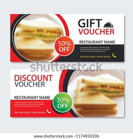 Discount voucher sandwich template design. Set of breakfast and fast food.