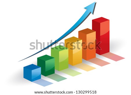 Business graph .vector growth progress blue arrow.