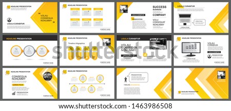 Presentation and slide layout background. Design yellow and orange gradient arrow template. Use for business annual report, flyer, marketing, leaflet, advertising, brochure, modern style.