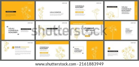 Presentation and slide layout background. Design yellow pastel leaves and flower template. Use for keynote, presentation, slide, leaflet, advertising, template.