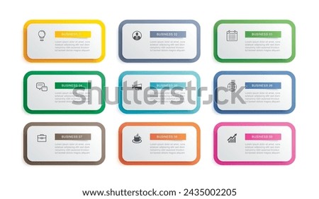 9 data infographics tab paper index template. Illustration abstract background.