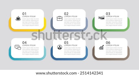 6 data infographics tab paper index template. Illustration business abstract background.