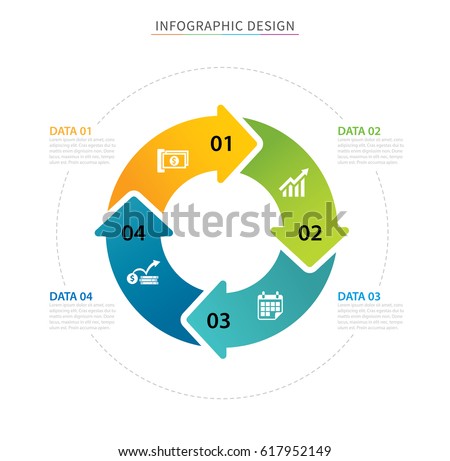 Business circle arrows infographic template with 4 data. Can be used for workflow layout, graph, presentation chart diagram, annual report, web design, steps or processes.