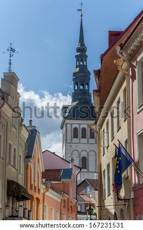 Colorful street in the old center of Tallinn, Estonia