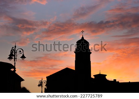 Silhouette of a church in Pisa, Italy