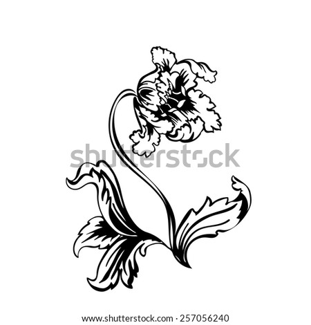 Flower tulip. Black outline on white background, vector illustration