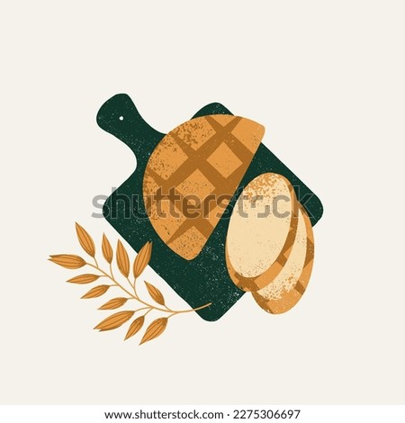 Sliced bread on the cutting board. Fresh baked bread. Textured vector illustration