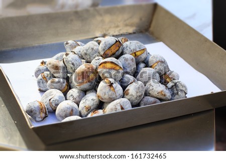 Roasted chestnuts sold at streets of Lisbon, Portugal