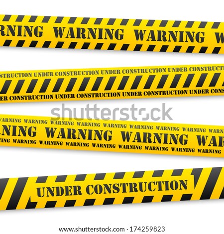 set of vector yellow tapes with black warning sign