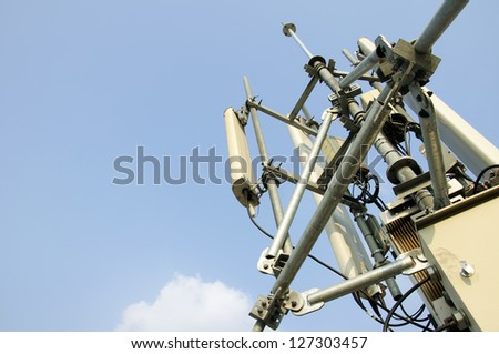 mobile antenna tower and blue sky.