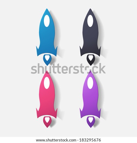 Paper clipped sticker: aircraft rocket. Isolated illustration icon