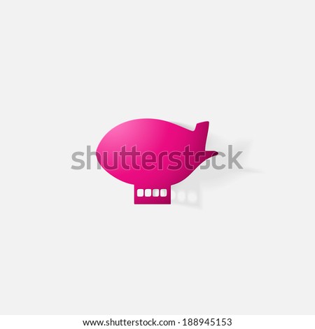 Paper clipped sticker: aircraft airship. Isolated illustration icon