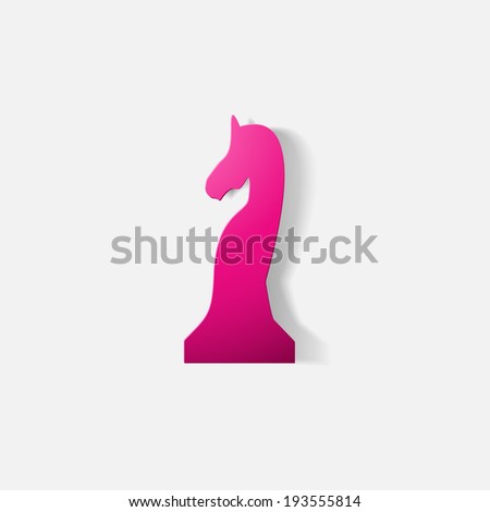 Paper clipped sticker: chess piece horse. Isolated illustration icon