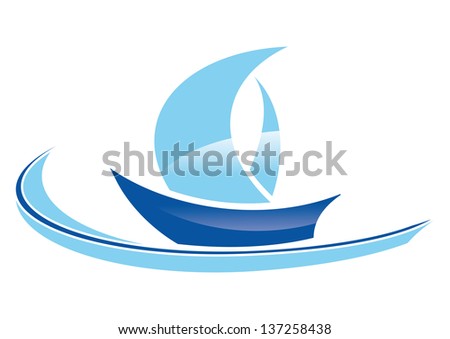 blue sailing boat stylized on a white background