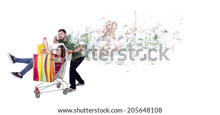 crazy shopping with woman and desperate man