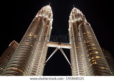 KUALA LUMPUR-JUL-05-2013: View of The Petronas Twin Towers at night on Jjuly 05, 2013 in Kuala Lumpur, Malaysia