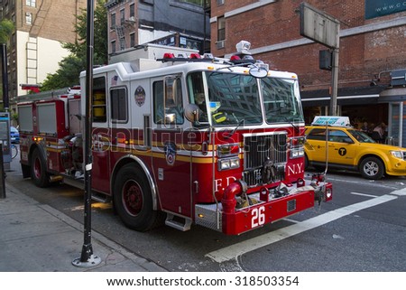 NEW YORK CITY - AUGUST 29, 2014: New York City firefighter truck parked in the street.