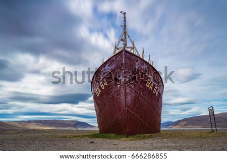 Gardar BA 64 ship wreck in Patrekfjordur, Westfjords, Iceland Stok fotoğraf © 