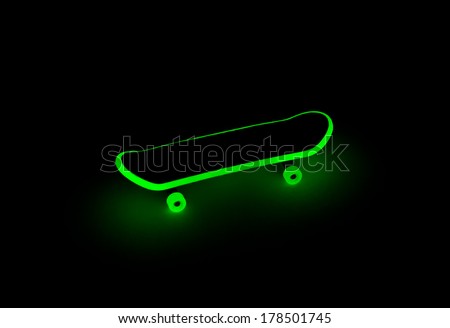 Green glow of a fingerboard in the dark