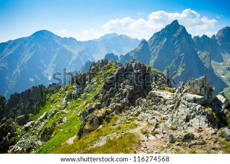 Rocky mountains view seen from Lomnicke sedlo in High Tatras, Slovakia