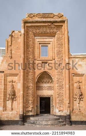 Beautifully carved inner door of Ishak Pasha Palace in Dogubeyazit district of Agri city, Eastern Anatolia, Turkey. Detail of the historic Ishak Pasha Palace interior ストックフォト © 