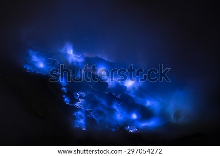 Blue sulfur flames, Kawah Ijen volcano, East Java