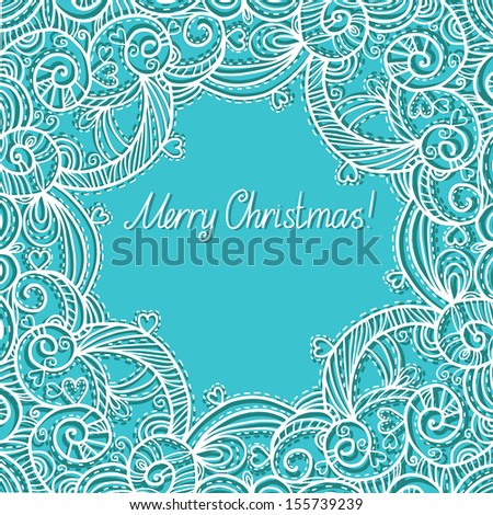 Holiday New Year and Christmas background with frame, hearts and text Merry Christmas - raster version