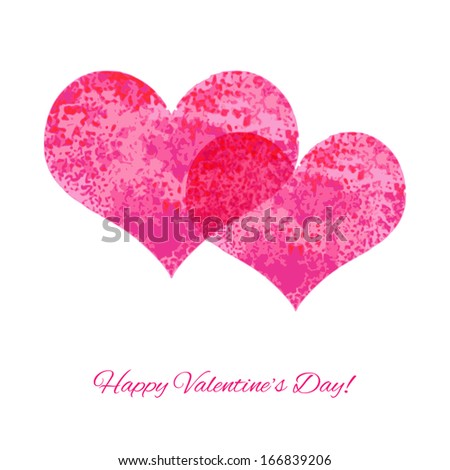 Watercolor red heart isolated on white background. Holiday Valentines day background. Hand painting. Text happy valentine's day - vector