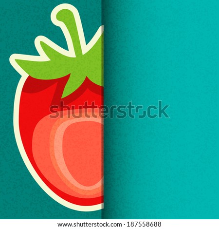 Strawberry isolated. Simple sketch icon on grunge paper texture background. Food. Fruit. Berry. Doodle, cartoon drawing illustration. Card. Space for text - vector