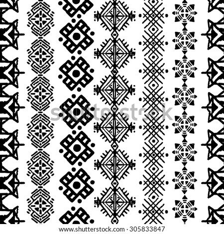 Tribal art boho seamless pattern. Ethnic print. Repeating border background texture in black and white. Fabric, cloth design, wallpaper, wrapping