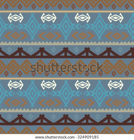 Aztec tribal art colorful seamless pattern. Ethnic geometric print. Folk border repeating background texture. Fabric, cloth design, wallpaper, wrapping