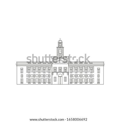 building of sun door of Madrid city, on white background