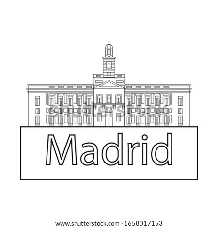 building of sun door of Madrid city, on white background