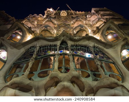 BARCELONA, SPAIN - DEC 6: Casa Batllo Facade. The famous building designed by Antoni Gaudi is one of the major touristic attractions in Barcelona. May 24, 2014 in Barcelona, Spain.