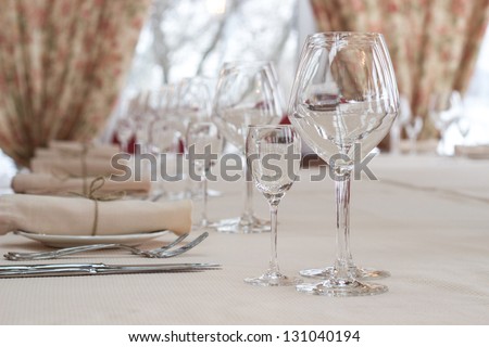 interior of the cafe in the style of Provence. table setting