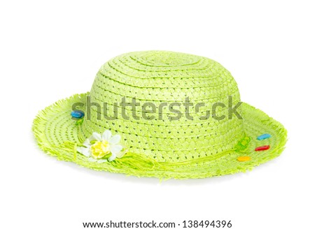 light green straw Panama hat isolated on white background
