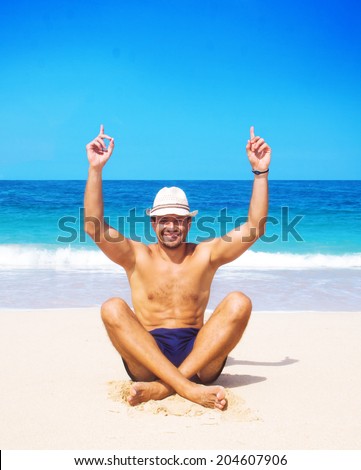 Happy man resting at sea