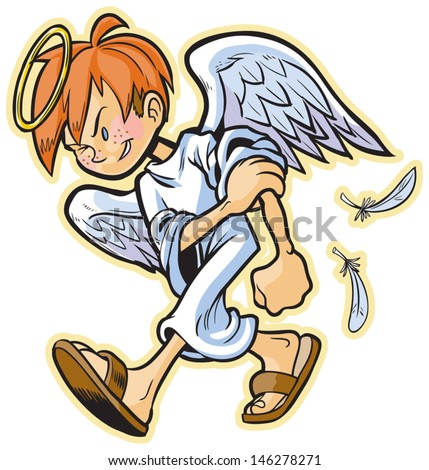 cartoon clip art of a scrappy angel with red hair headed for a fight! Evil's gonna get a beat-down! Hair color is easily changed in the vector file, freckles are removable. Makes a great mascot!