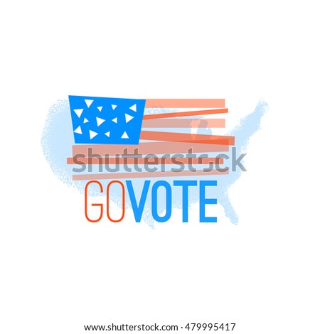 Go vote illustration primitive flag  on grungy US map background for election designs