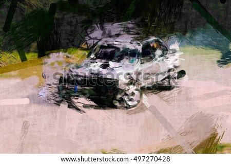 rally racing, automobile impressionism painting, sport car painting, 