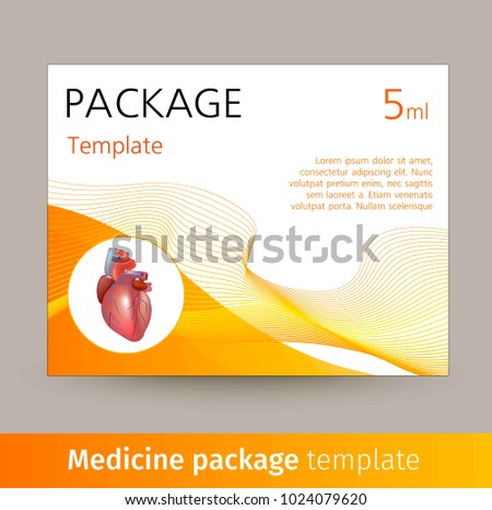 Medicine package template design with realistic human organ heart.