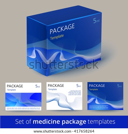Set of medicine package design with 3d-template. Package of drugs. 100 vector - easy to use. Vector illustration.