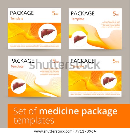 Set of Medicine package template design variations with realistic human liver.