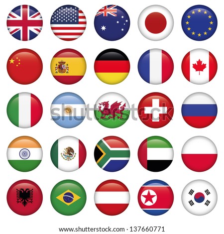 Set of Round Flags world top states