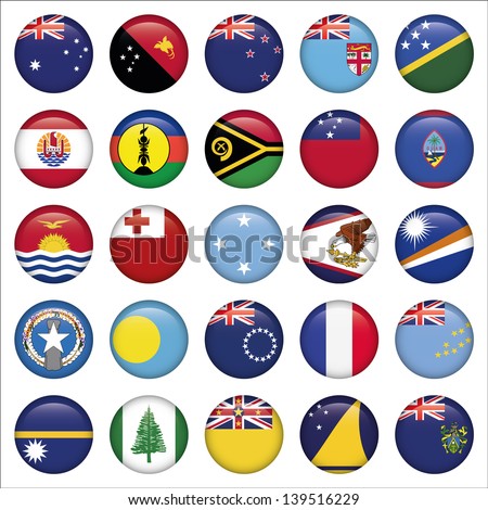 Set of Australian, Oceania Round Flag Icons
