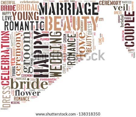 text/word cloud/word collage composed in the shape of a Bride in wedding dress
