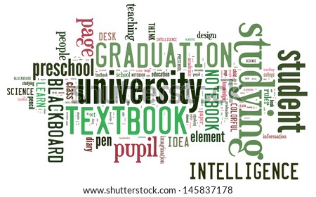 Education info-text graphic and arrangement concept on white background (word cloud)